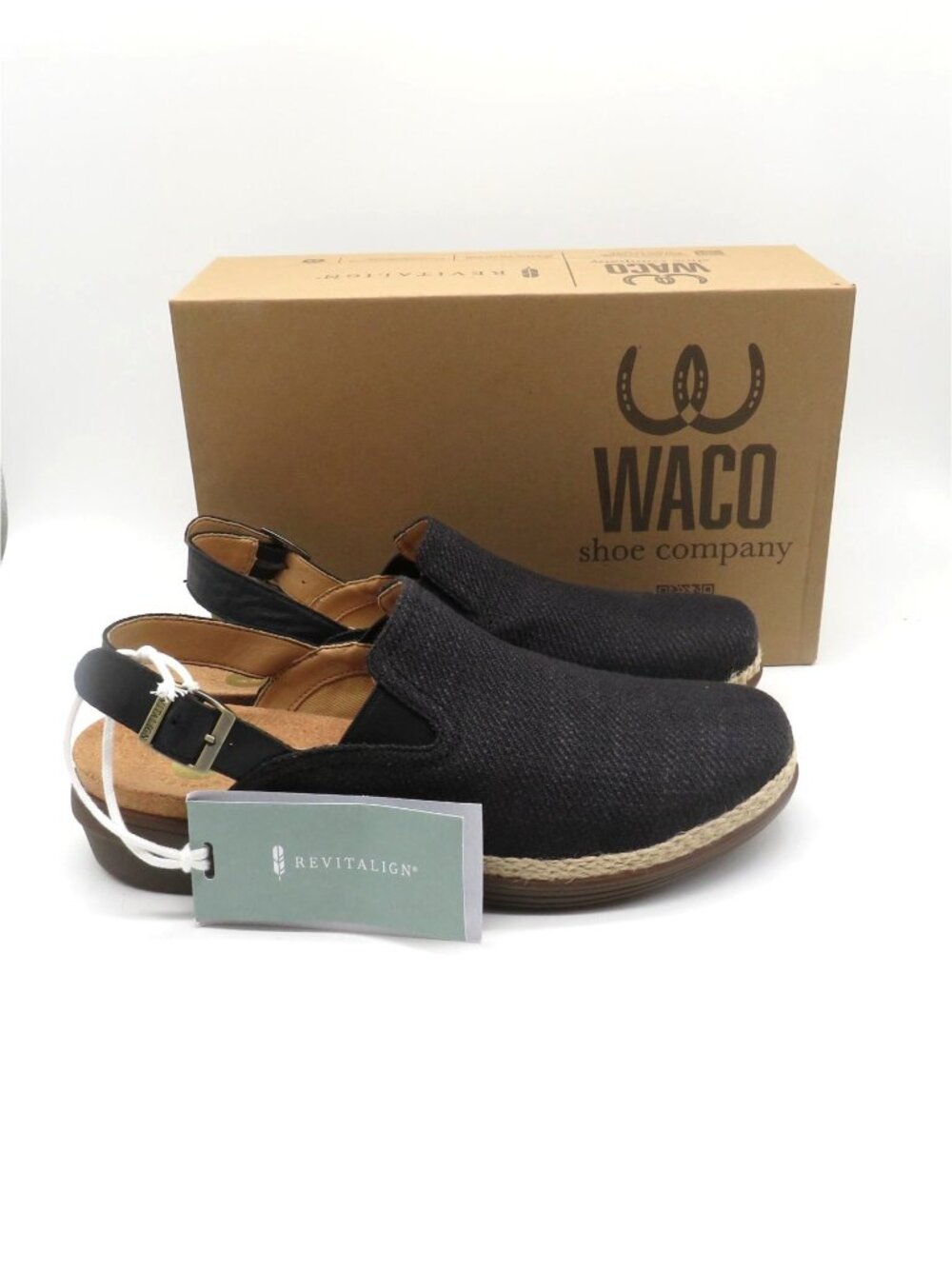Revitalign Womens Ojai Black Canvas Slingback Shoes10B Orthotic Support